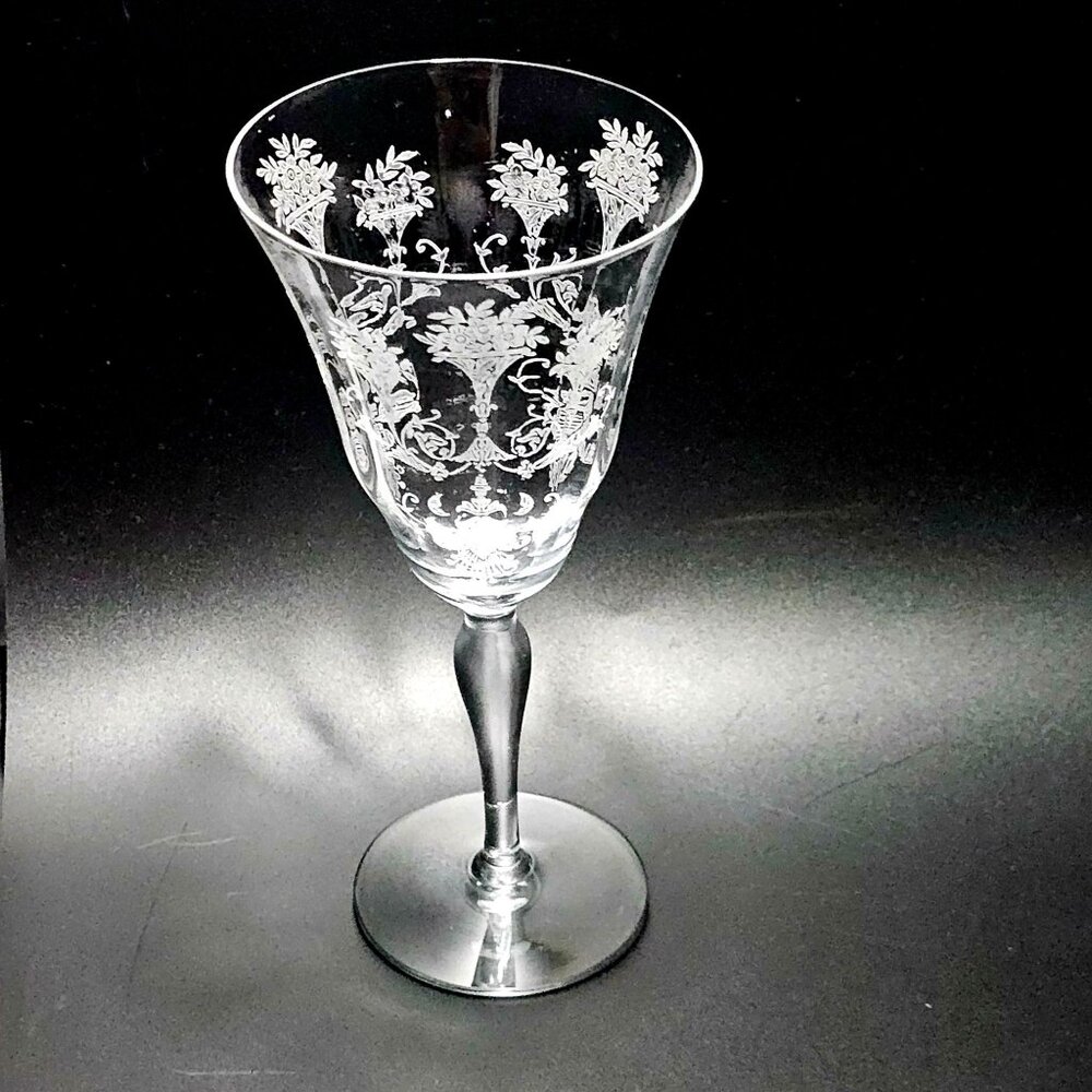 Morgantown Mayfair Wine Water Glass 7.5" etched glass made in USA floral - Picture 6 of 7